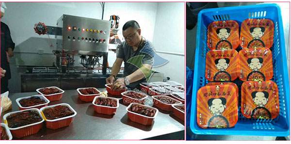 周小帥食品龍蝦灌裝封口一體機(jī)生產(chǎn)現(xiàn)場(chǎng)展示